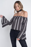 Women's Off Shoulder Casual Stripe Bell Sleeve Top - My Store