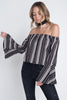 Women's Off Shoulder Casual Stripe Bell Sleeve Top - My Store