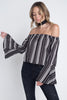 Women's Off Shoulder Casual Stripe Bell Sleeve Top - My Store