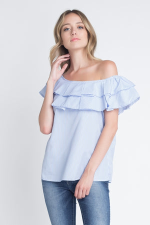 Women's Striped Off Shoulder Ruffle Stripe Blouse - My Store