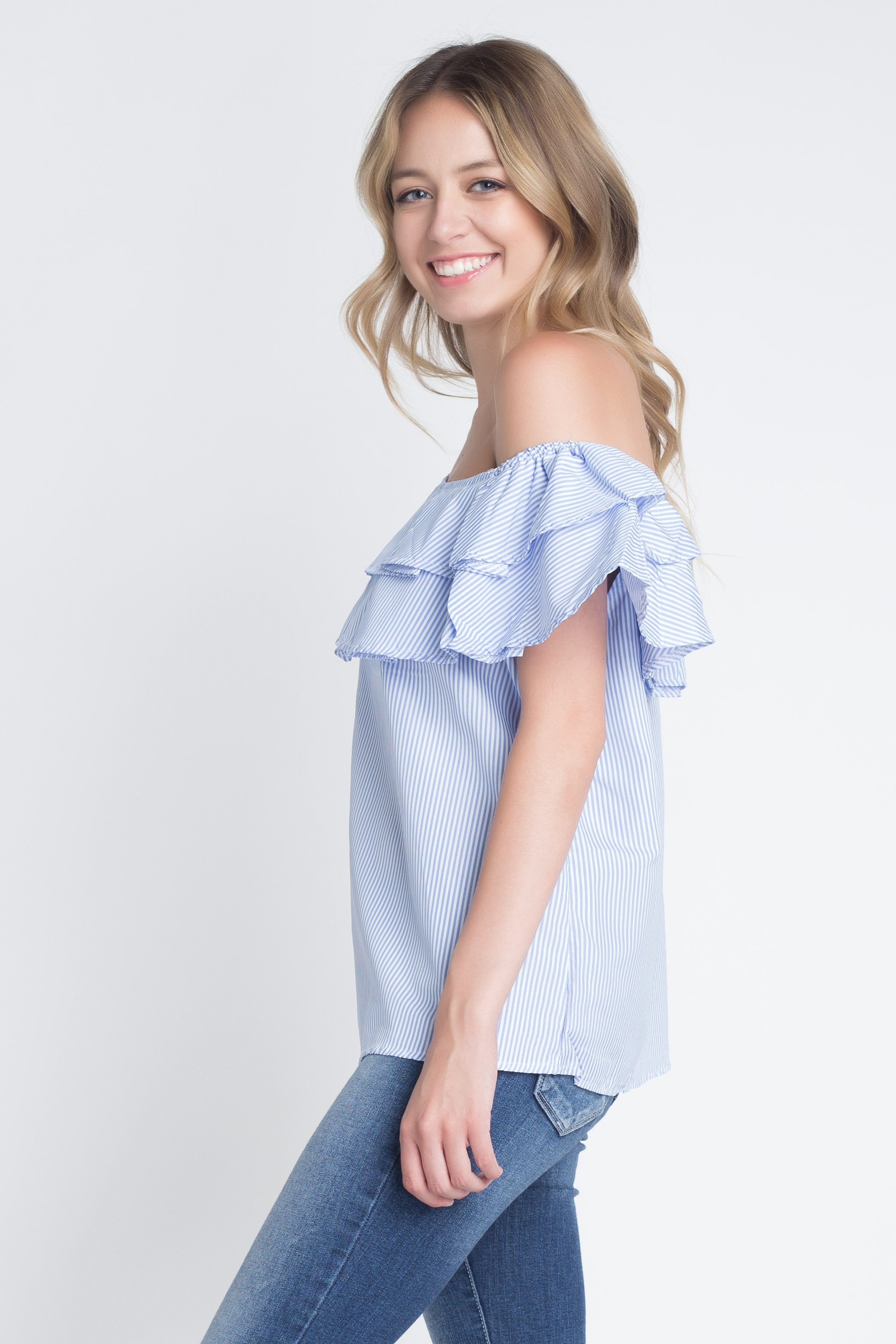 Women's Striped Off Shoulder Ruffle Stripe Blouse - My Store