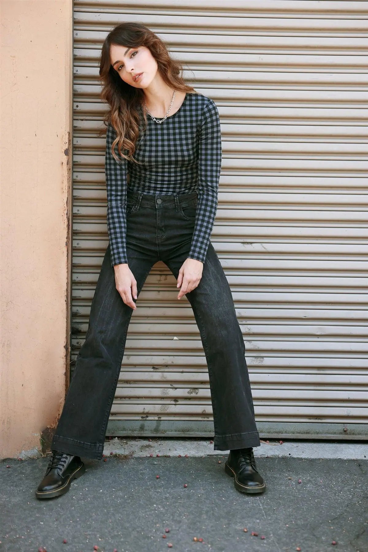 Charcoal Black Plaid Long Sleeve Bodysuit /3-2-1 - My Store