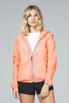 Women's orange fluo full zip packable rain jacket and windbreaker - My Store