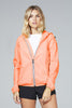 Women's orange fluo full zip packable rain jacket and windbreaker - My Store