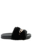 Chums Metal Chain Detail Fur Slides - My Store