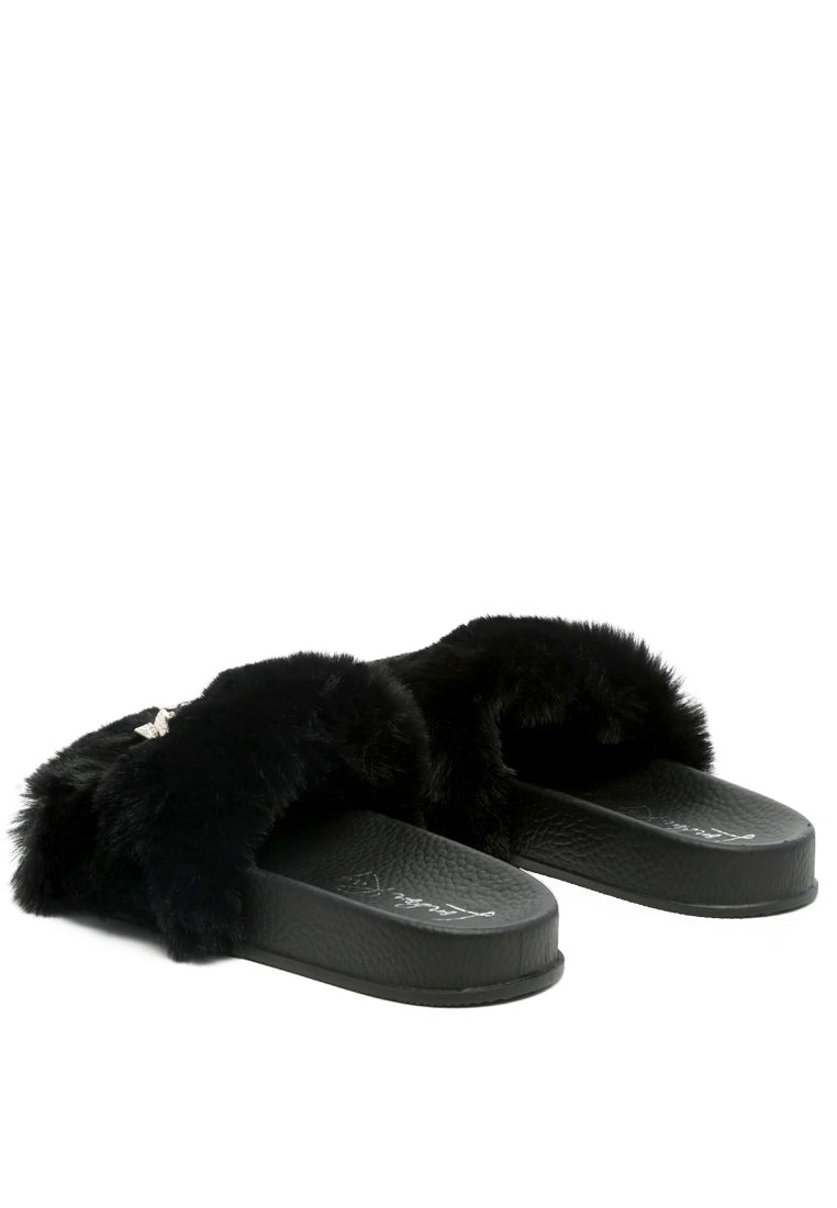 Chums Metal Chain Detail Fur Slides - My Store