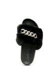 Chums Metal Chain Detail Fur Slides - My Store