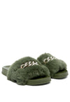 Chums Metal Chain Detail Fur Slides - My Store