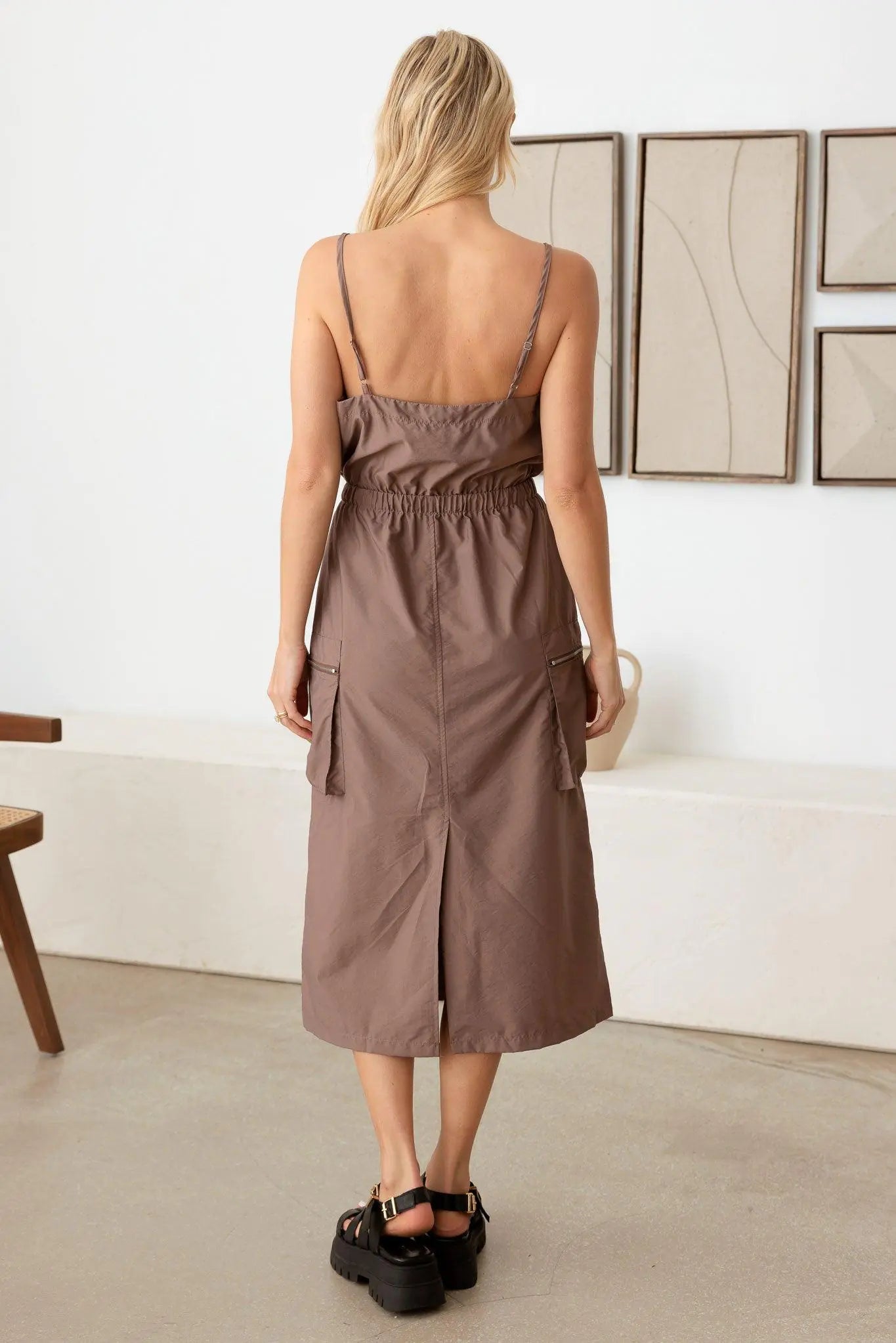 Adjustable Strap Toggle Draw String Cargo Midi Dress - My Store