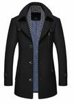 Mens Layered Collar Button Front Mid Length Coat - My Store