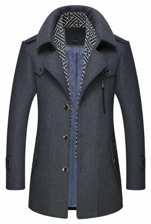 Mens Layered Collar Button Front Mid Length Coat - My Store