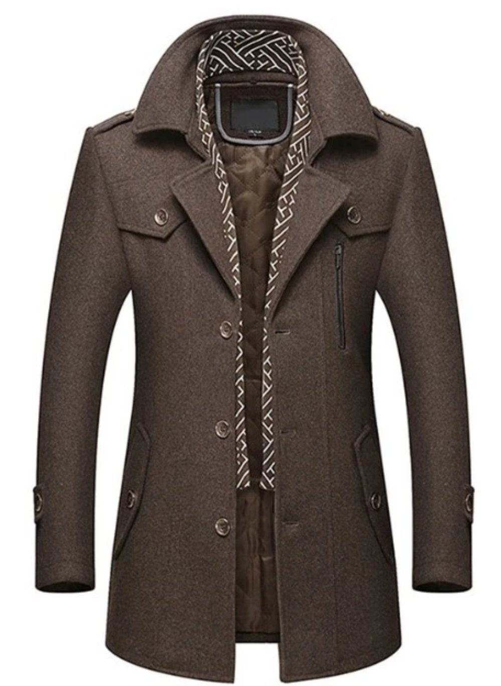 Mens Layered Collar Button Front Mid Length Coat - My Store