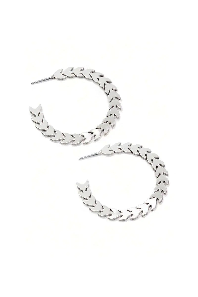 Classy Flat Leaf Pattern Hoop Earrings - My Store