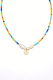 Colorful Bead Pearl Coin Charm Necklace - My Store