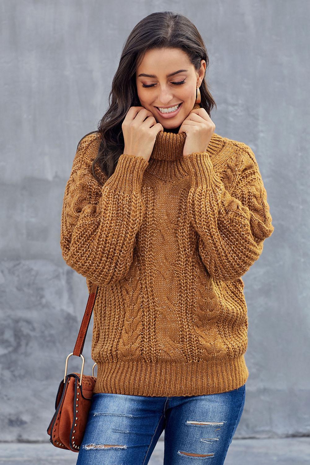 New Yellow Chunky Turtleneck Winter Sweater - My Store