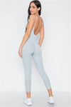 Dusty Blue Stretch-Knit Jumpsuit Featuring a Ruched V-neckline - My Store