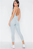 Dusty Blue Stretch-Knit Jumpsuit Featuring a Ruched V-neckline - My Store