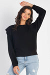 Black Round Neck Long Ruffle Sleeve Top - My Store