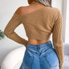 Mixed Knit One-Shoulder Cropped Sweater - My Store