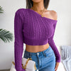 Mixed Knit One-Shoulder Cropped Sweater - My Store