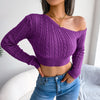 Mixed Knit One-Shoulder Cropped Sweater - My Store