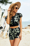 Botanical Print Flutter Sleeve Two-Piece Swim Set - My Store