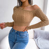 Mixed Knit One-Shoulder Cropped Sweater - My Store