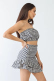 Plaid Strapless Crop Top & High Waist Flare Hem Mini Skirt Set - My Store