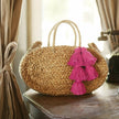 Oval Luna Straw Tote Bag - with Fuschia Pink Tassels - My Store