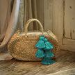 Oval Luna Straw Tote Bag - with Cerulean Blue Tassels - My Store