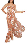 Orange Floral Cutout Slit Legs Strapless Jumpsuit - My Store