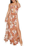 Orange Floral Cutout Slit Legs Strapless Jumpsuit - My Store