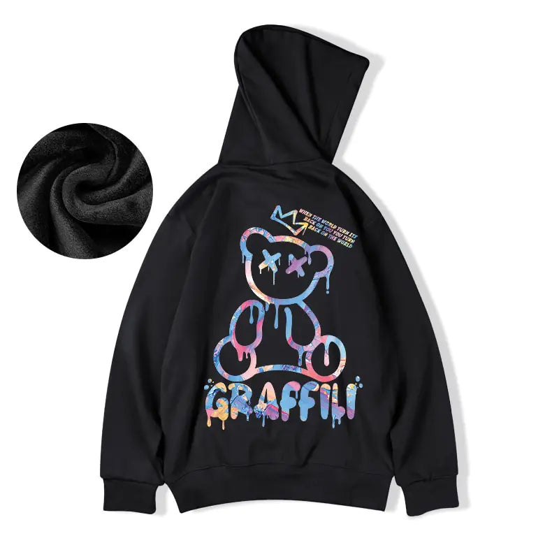 High Street Graffiti Bear Print Men's Fleece Hoodie - My Store