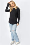 Black Side Bottom Button Detail Long Sleeve Top - My Store