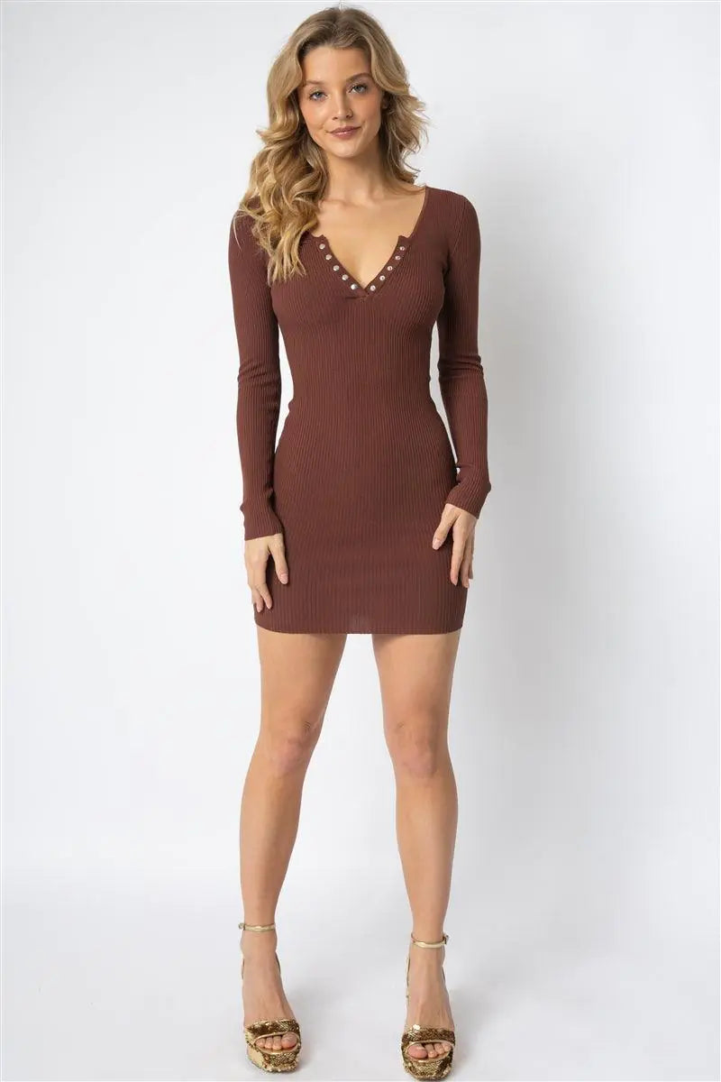 Cocoa Knit Snap Button Neck Detail Mini Dress /3-2-1 - My Store