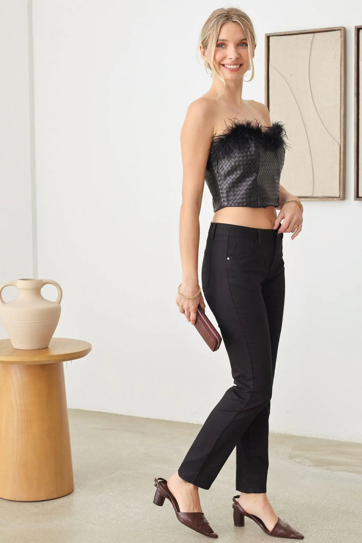 Faux Leather Feather Tube Crop Top - My Store