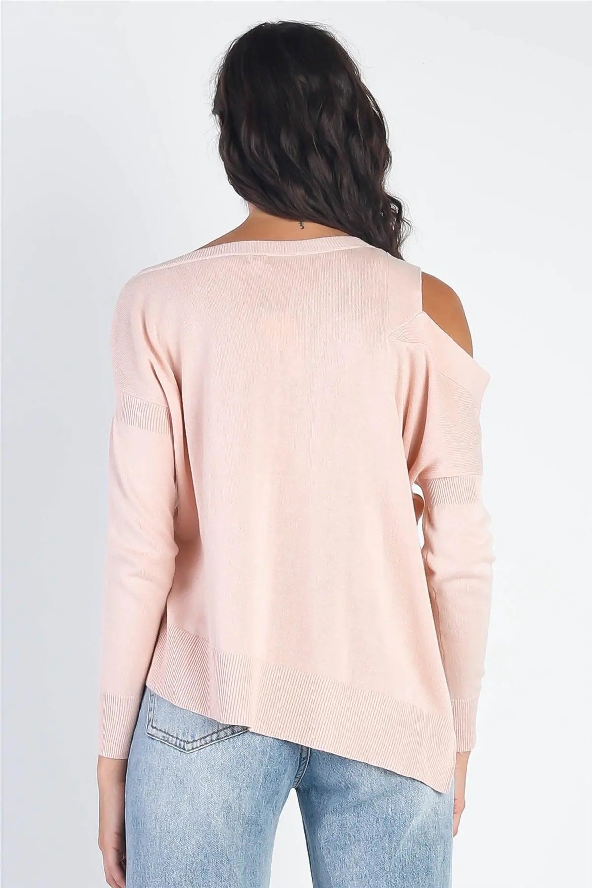 Basic Cold Shoulder Long Sleeve Soft Knit Top - My Store