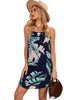 Palm Tree Leaf Print Navy Sleeveless Short Dress - My Store