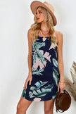 Palm Tree Leaf Print Navy Sleeveless Short Dress - My Store