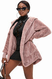 Pink Soft Fleece Hooded Coat - My Store