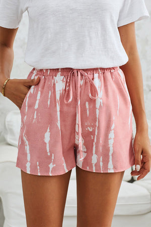 Pink White Tie Dye Drawstring Casual Shorts - My Store