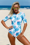 Leaves Zip Front One Piece Swimsuit - My Store