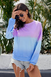 Purple Blue Color Block Tie Dye Pullover Sweatshirt - My Store