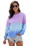 Purple Blue Color Block Tie Dye Pullover Sweatshirt - My Store