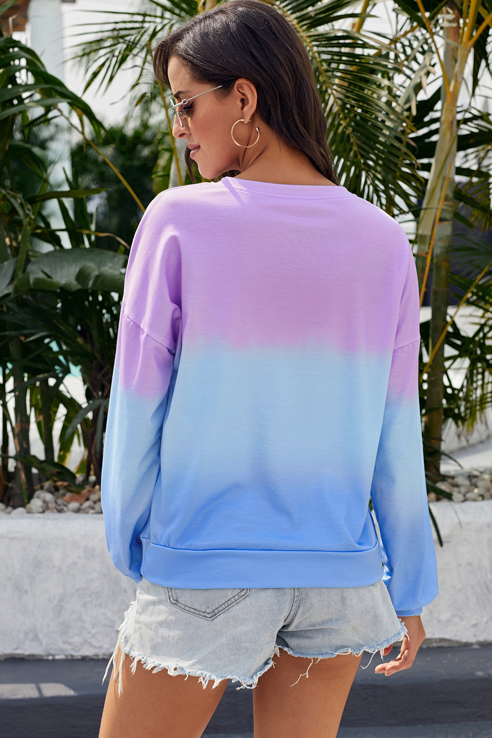 Purple Blue Color Block Tie Dye Pullover Sweatshirt - My Store