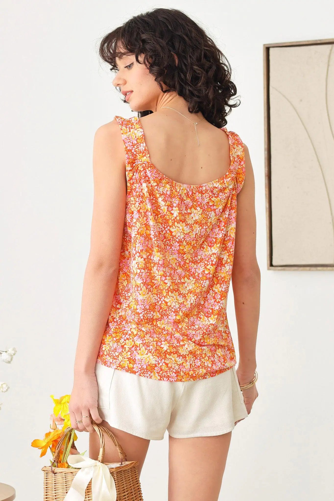 Boho Floral Print Sleeveless Ruffle Sleeve Top - My Store