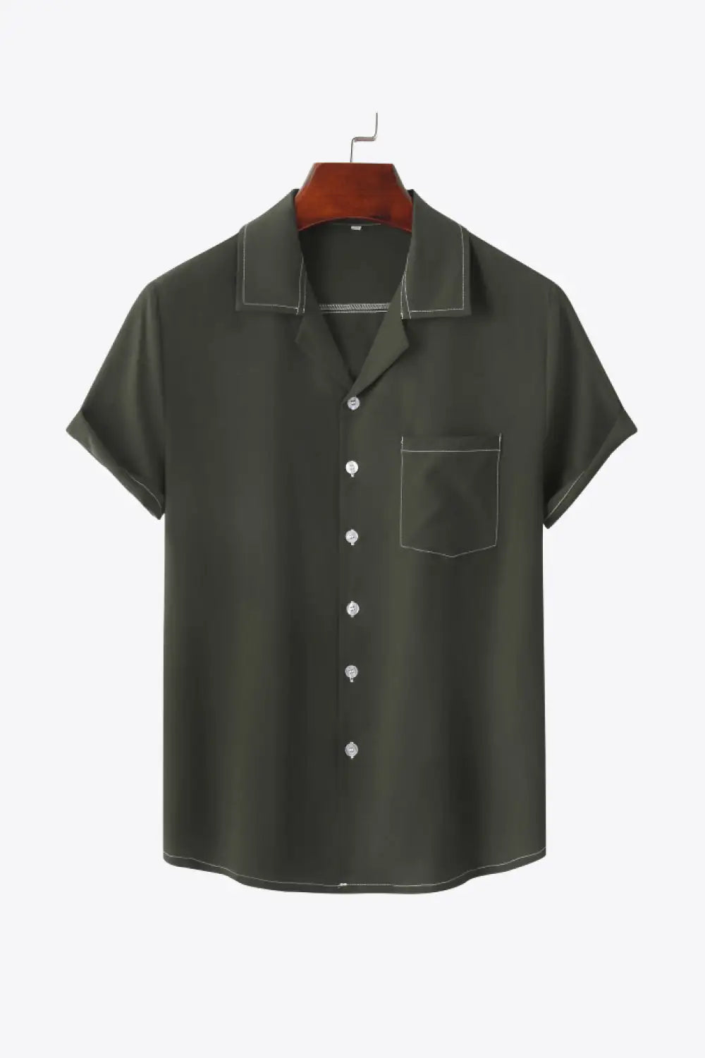 Full Size Contrast Stitching Pocket Shirt