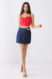 Denim Cotton Cut-Out Detail High Waist Mini Skirt - My Store