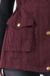 Burgundy Sleeveless Foldable Detachable Hood Detail Parka Utility Vest - My Store