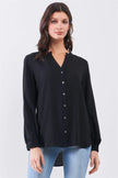 Black Asymmetrical Long Sleeve Button-Up Front Relaxed Shirt - My Store